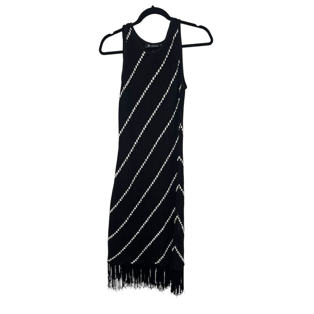 INC INTERNATIONAL CONCEPTS BLACK CROCHET KNIT FRINGE BODYCON DRESS WOMENS SIZE M